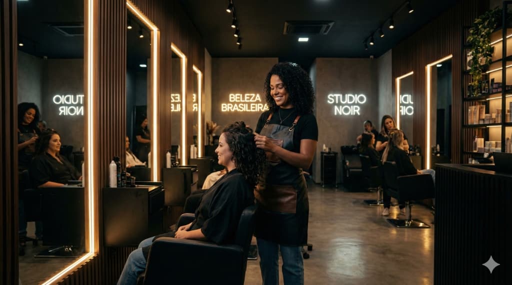Cabeleireira atendendo cliente no salão