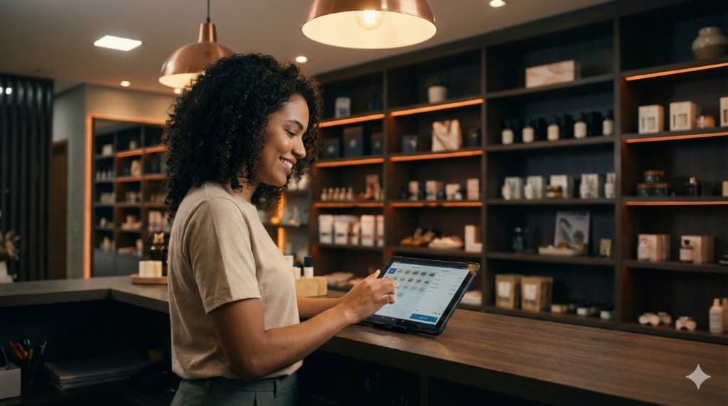 Vendedora com Tablet MEISU