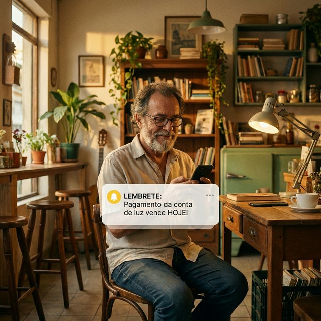 Tela de lembretes de contas a pagar com datas de vencimento organizadas.