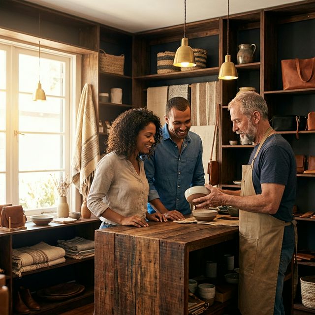 Cliente feliz voltando ao comércio local de confiança.