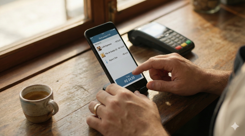Dona conferindo o fechamento do caixa sem erro no final do dia.
